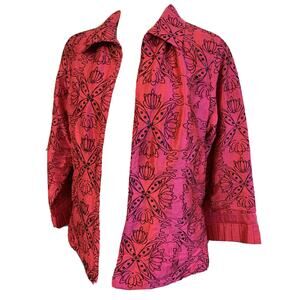 Medium Bleu Bayou Hot Pink Silk Jacket Lined Embroidered Sequin Women's